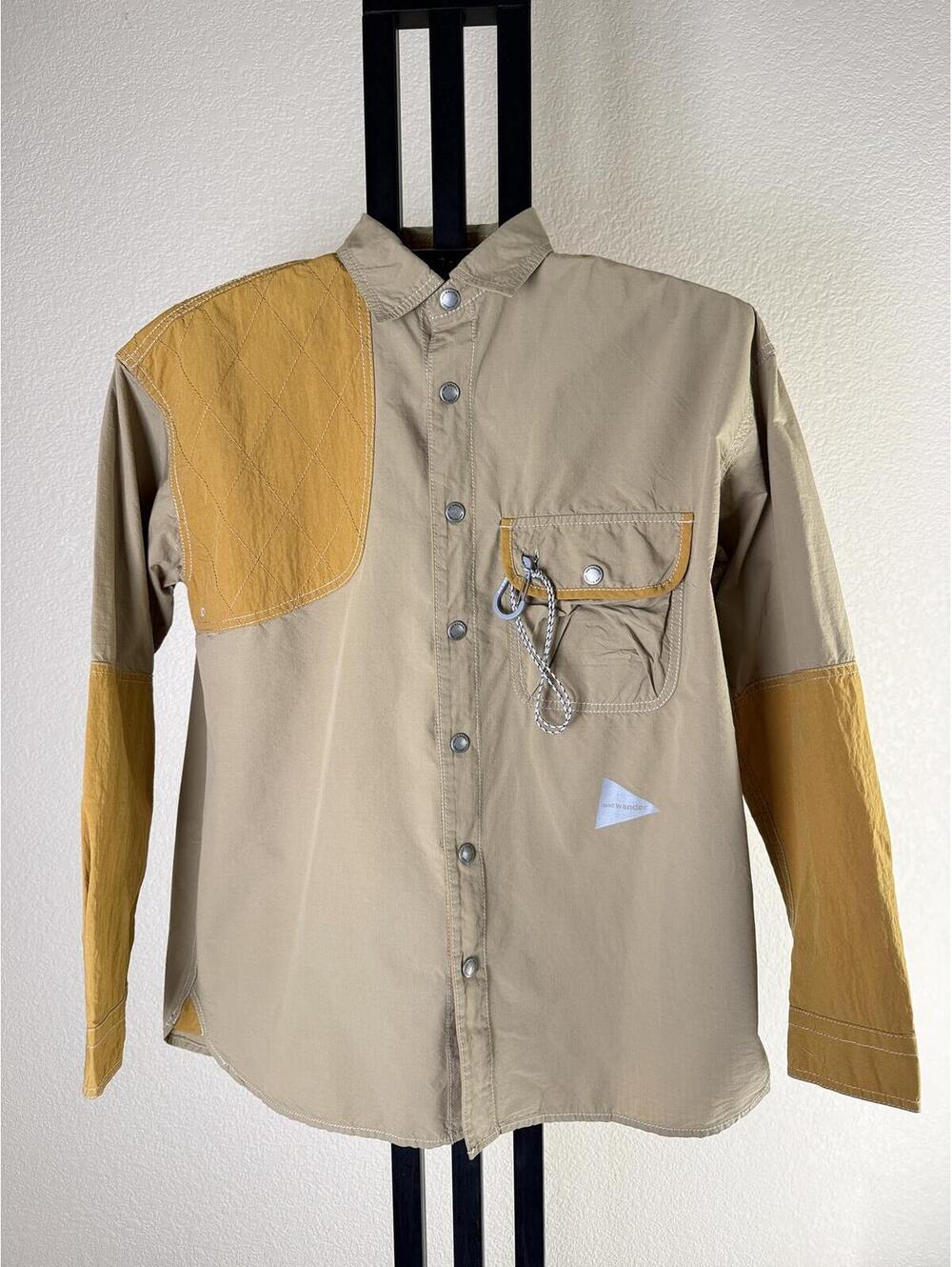 and wander Cordura Rip Mix Shirt Jacket Beige Quilted Shoulder Cotton M NWT
